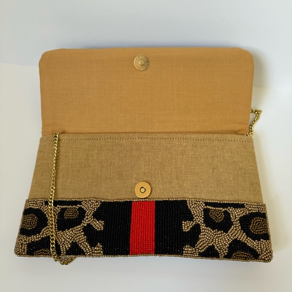 Shirdee Beaded Leopard Bee Red Black Stripe Clutch Shoulder Bag - Picture 4 of 6